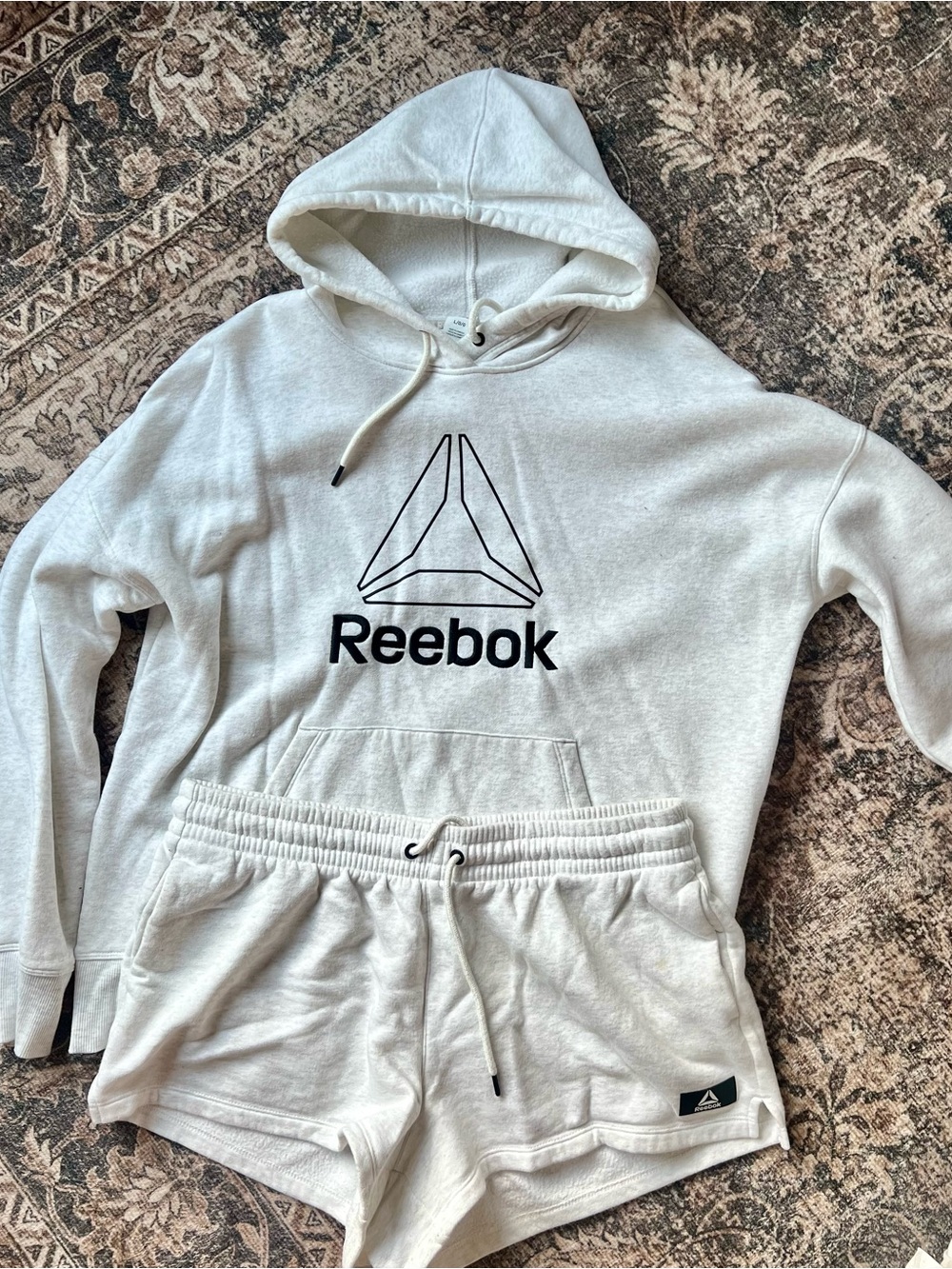 Reebok Light Grey Fleece Hoodie & Shorts Lounge Set (Size L)